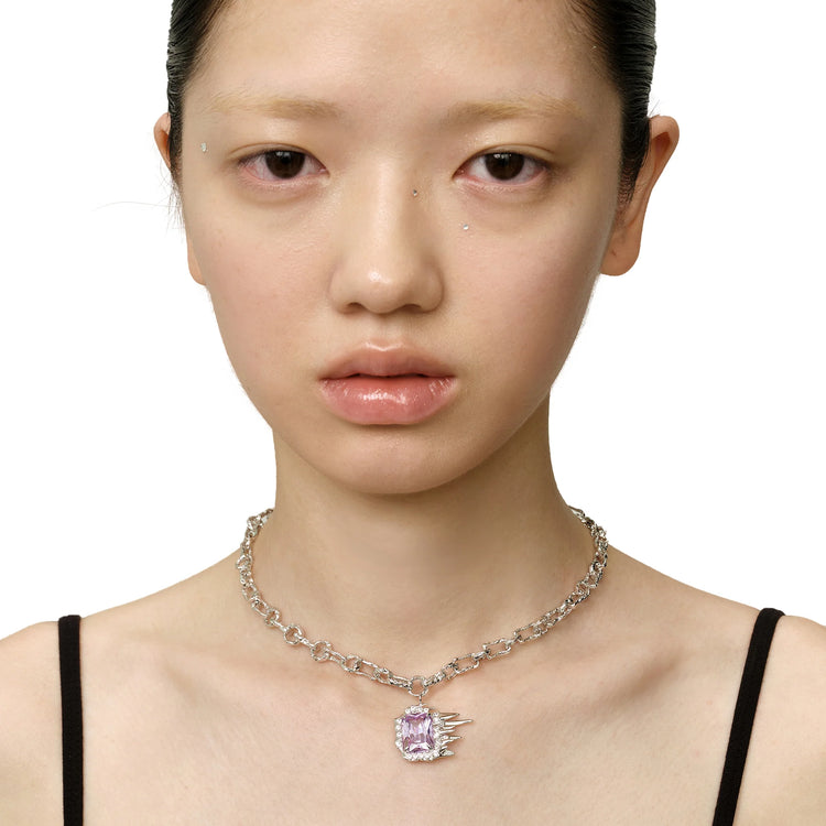 Liquefied square zircon with texture chain Necklace