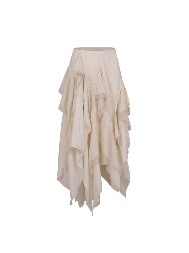 White Woolen Mid-length Skirt