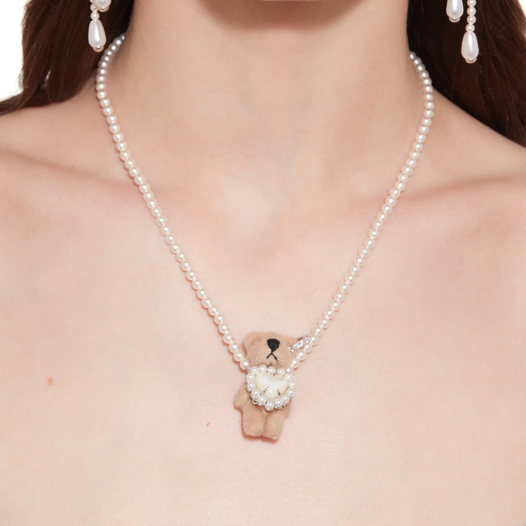 Paradise / Heart Shell Pearl Tassel Bear Necklace