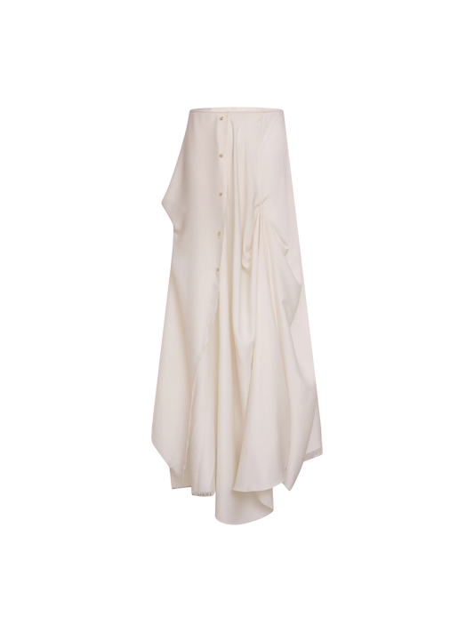 White Drape Mid-length Skirt With Button