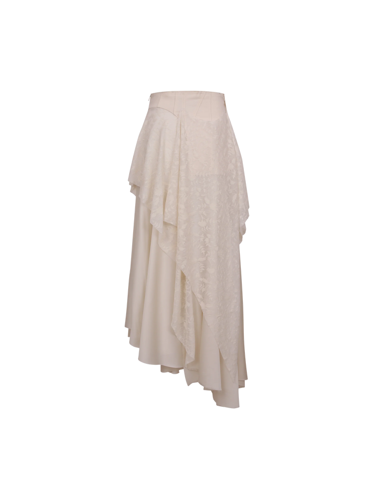 White Drape Mid-length Montage Skirt