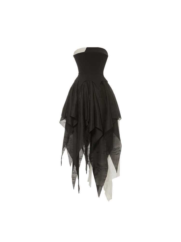 Black And White Seamed Gauze Dress