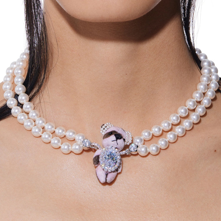 Paradise / Polka Dot Plush Bear Necklace