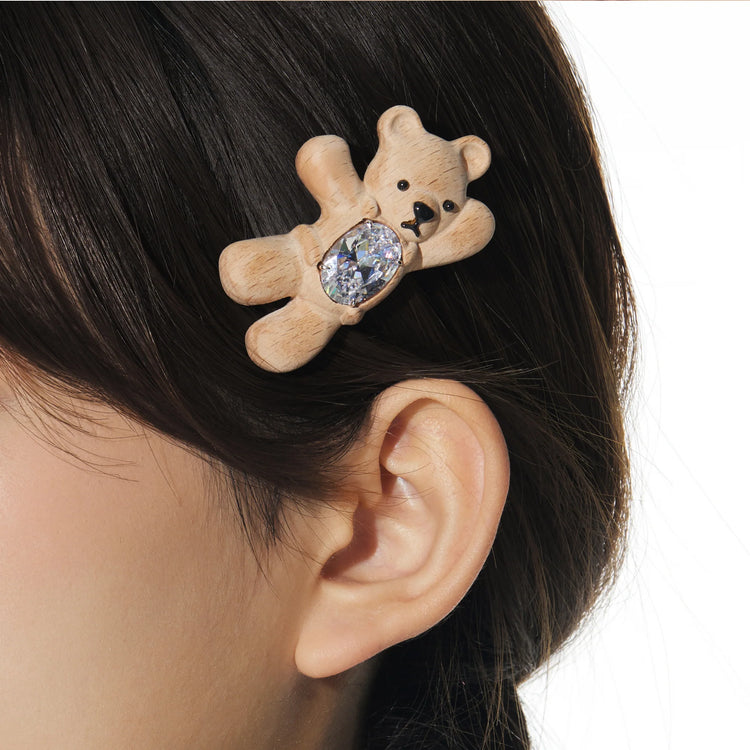 Paradise / Greeting Bear Wooden Hair Clip
