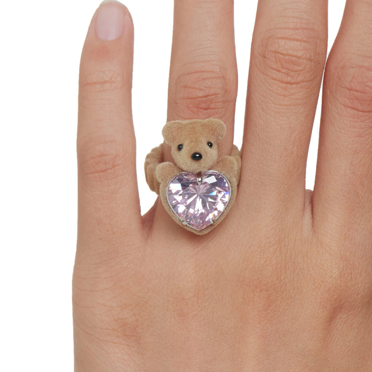 Paradise / Flocked Bear Head Heart Ring