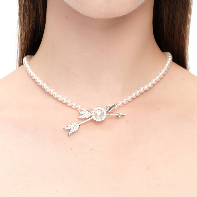 YVMIN X SHUSHUTONG / Double Arrow Pave Pearl Necklace