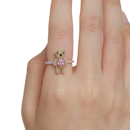 Paradise / Flocked Mini Bear Gemstone Ring