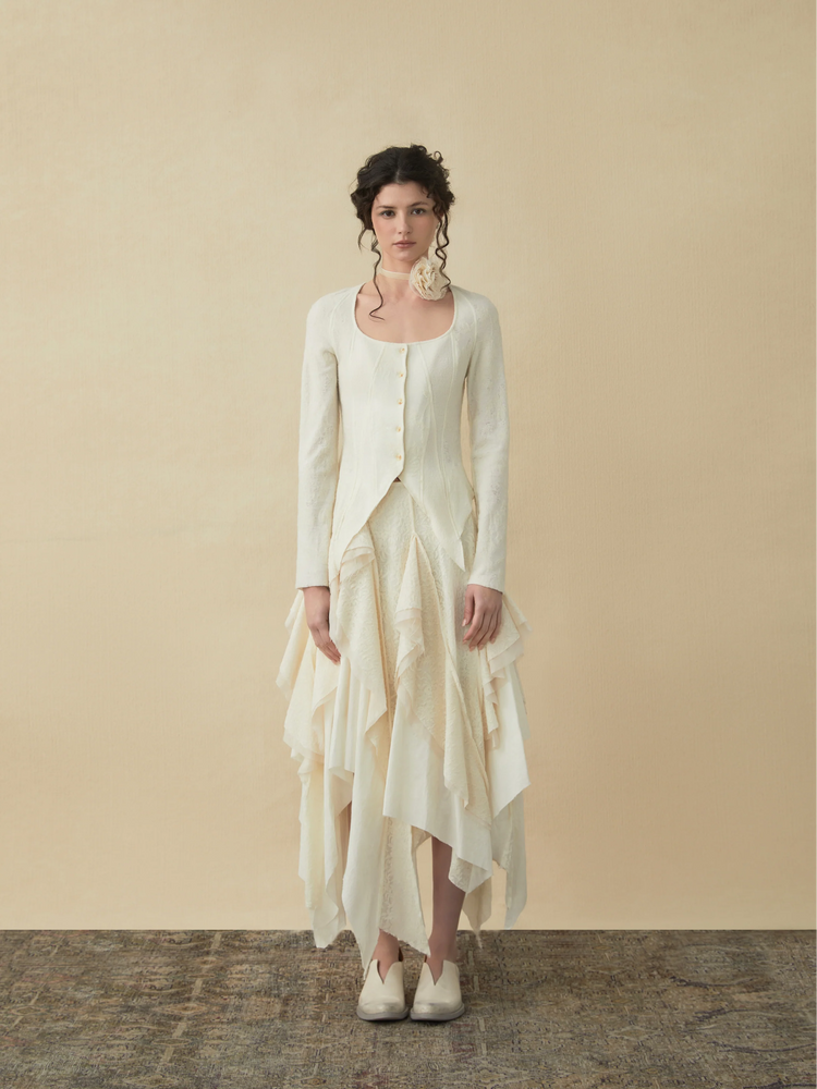 White Woolen Mid-length Skirt