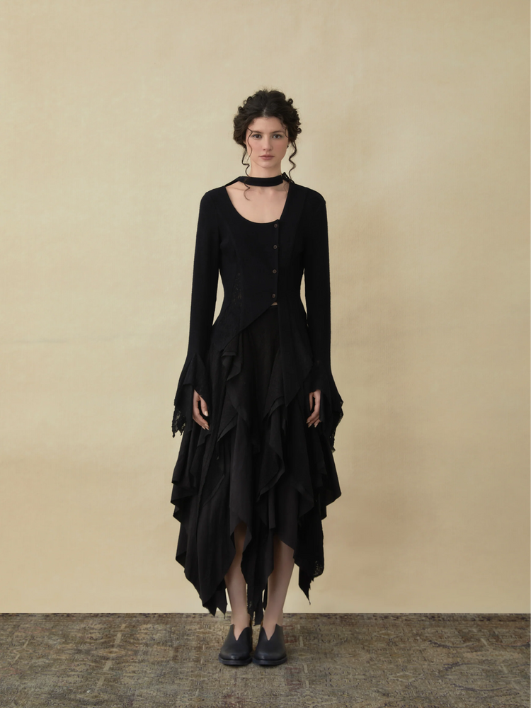 Black Woolen Mid-length Skirt