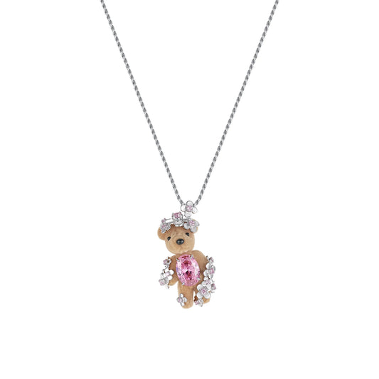 Paradise / Flower Covered Flocked Bear Necklace