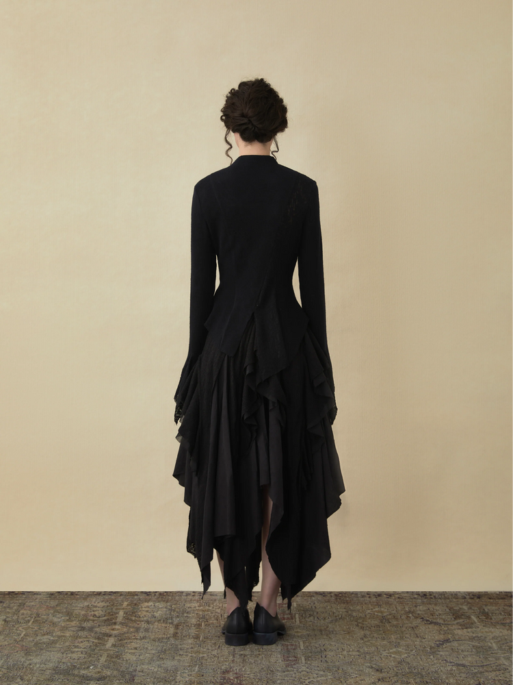 Black Woolen Mid-length Skirt