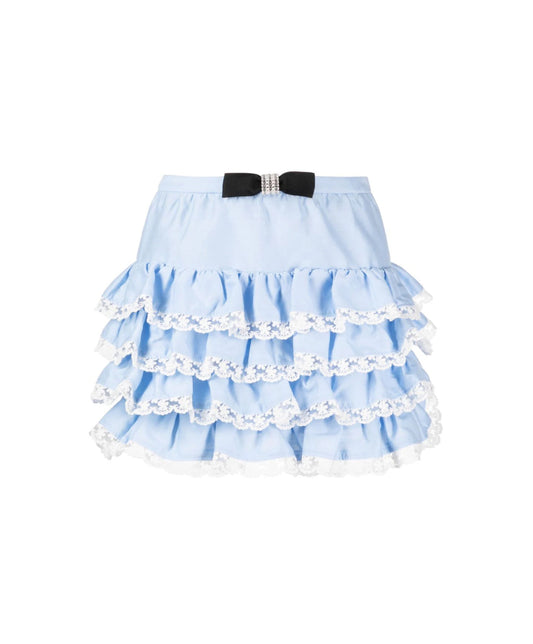 Blue Bow-detail Tiered Miniskirt