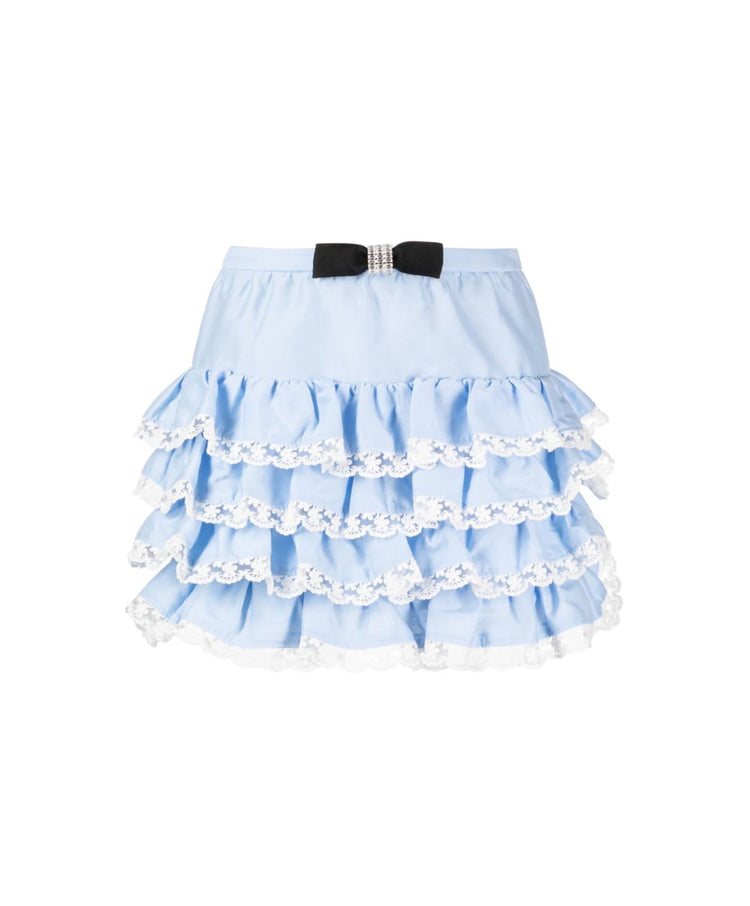 Blue Bow-detail Tiered Miniskirt