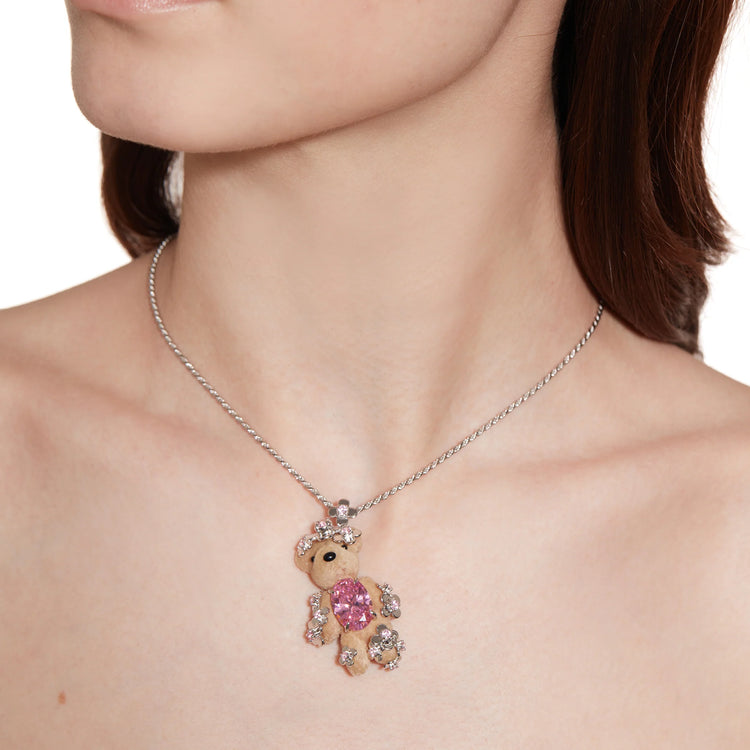 Paradise / Flower Covered Flocked Bear Necklace