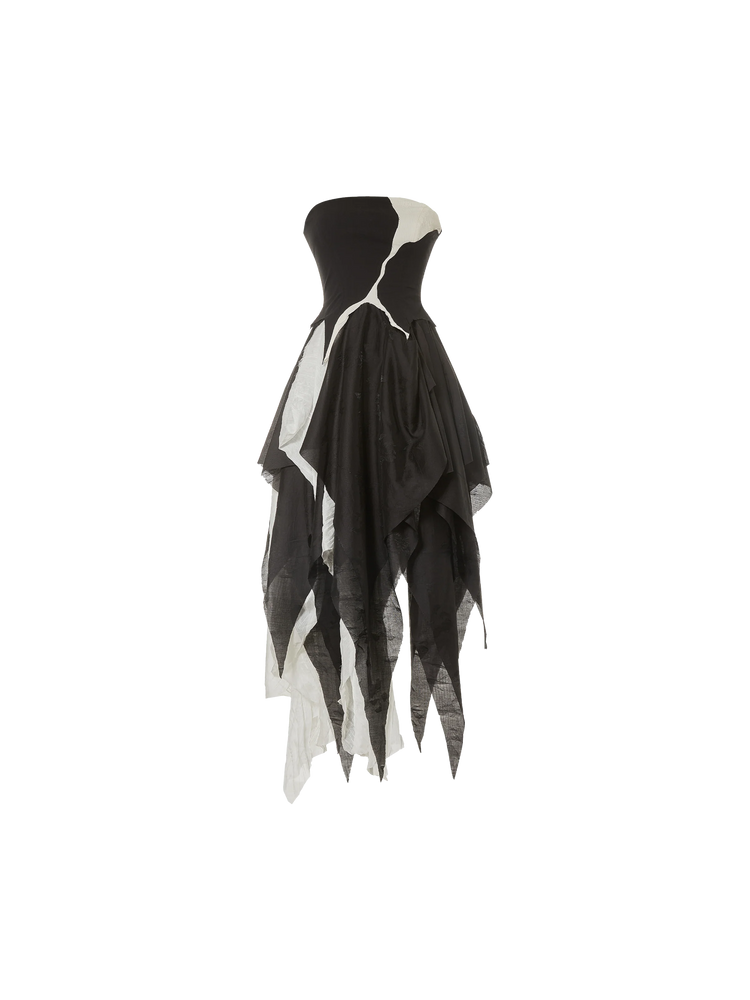 Black And White Seamed Gauze Dress