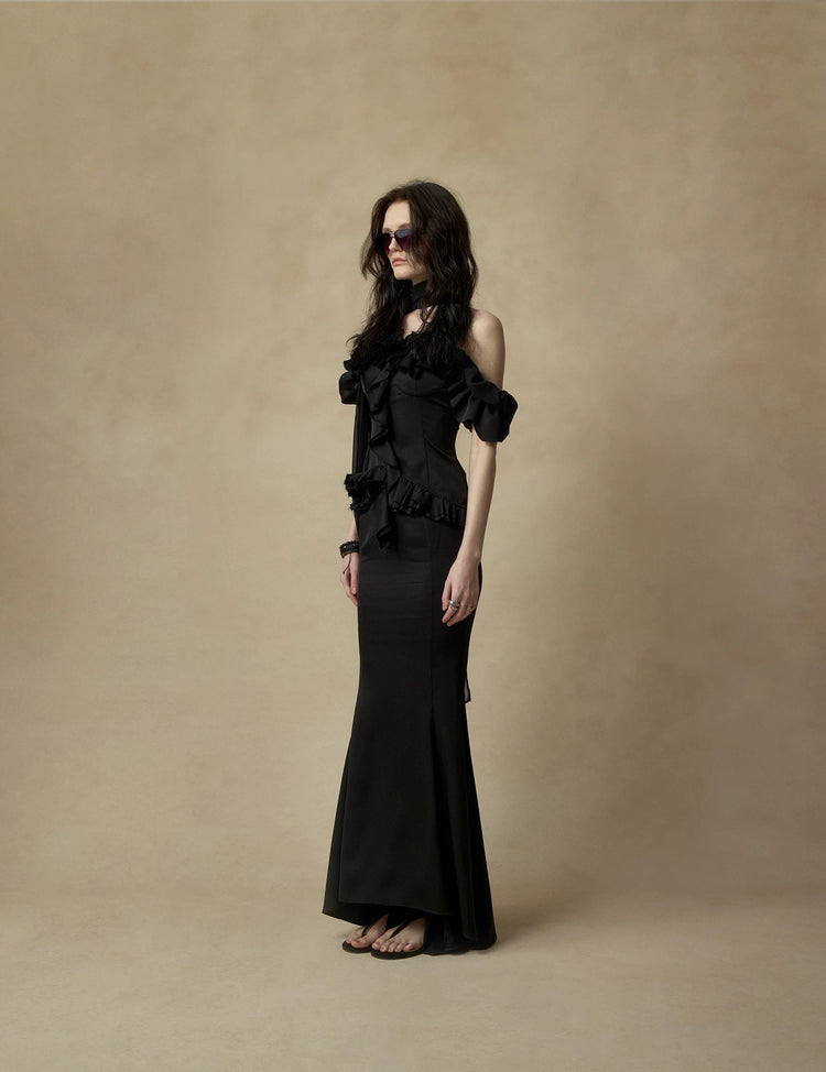 Ruched Ruffle Off-the-shoulder Top