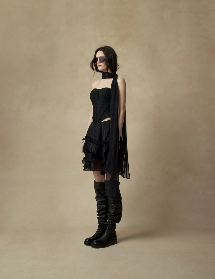 Lace Mesh Boned Strapless Top