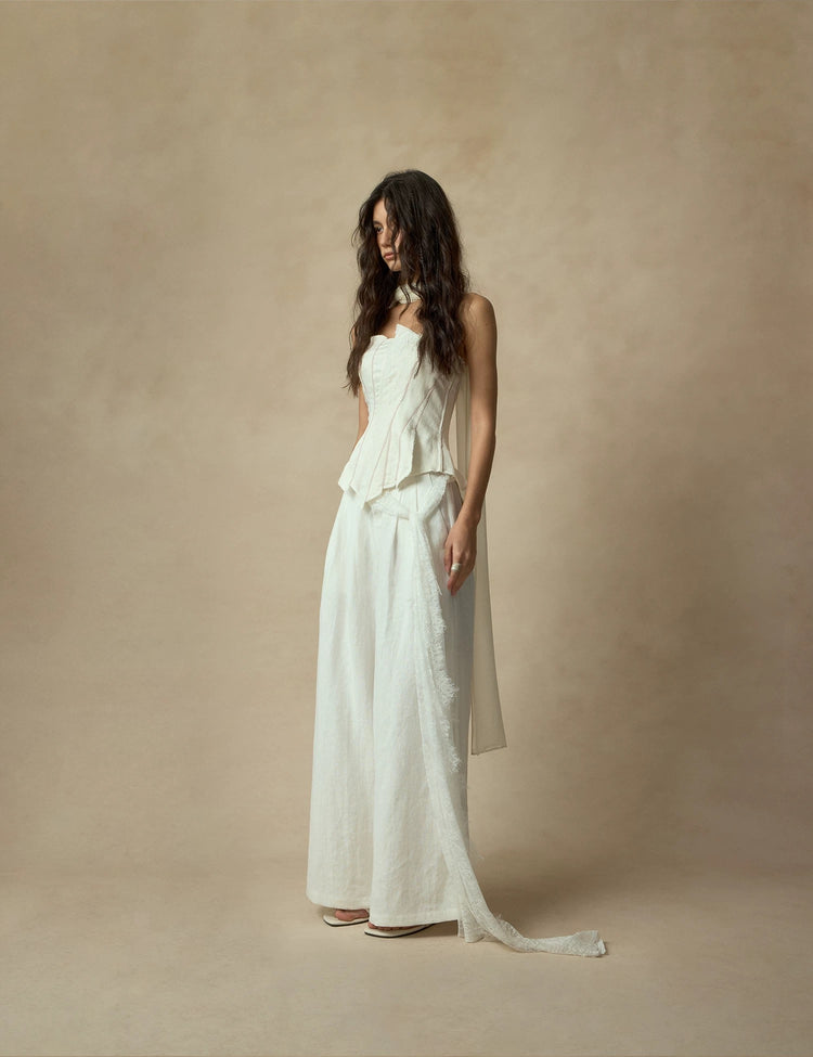 Seam-stitched Patchwork Strapless Top