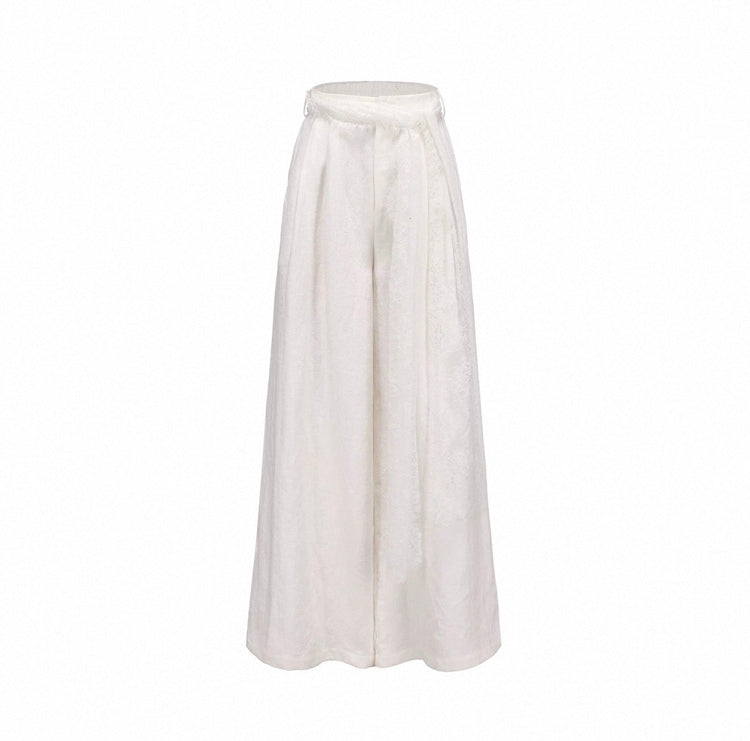 Lace Detailing Linen Wide-leg Pants