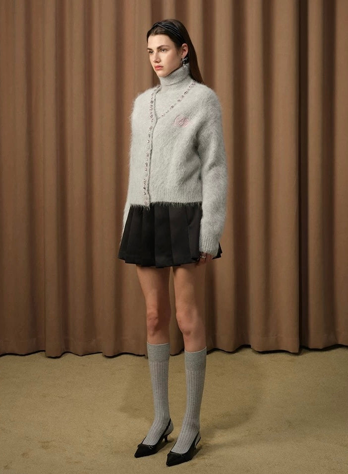 Diamond-Embellished Cloud-Feel Knit Cardigan