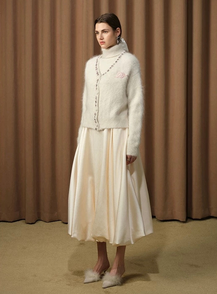 Diamond-Embellished Cloud-Feel Knit Cardigan