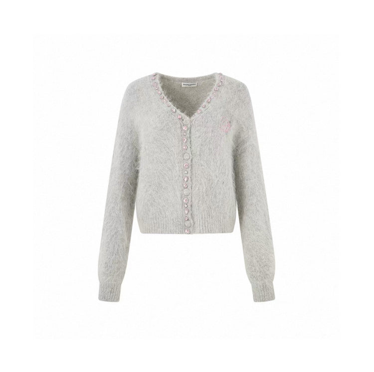 Diamond-Embellished Cloud-Feel Knit Cardigan