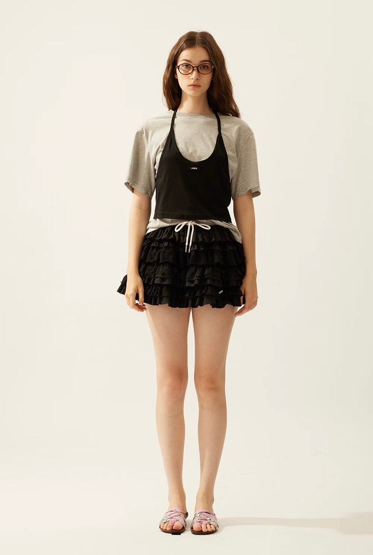 Textured Patchwork Lace Cake Skirt