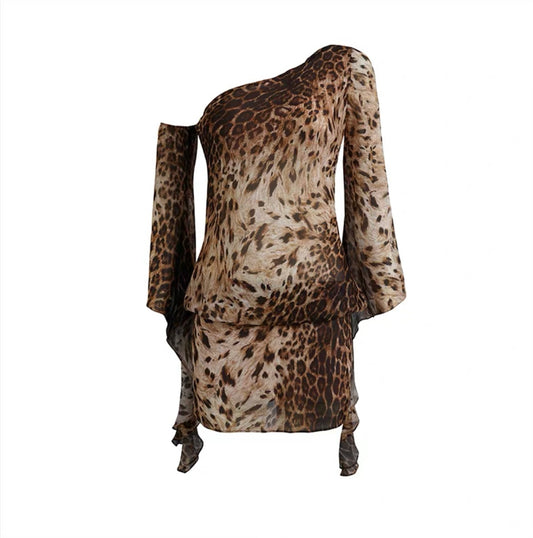 Leopard Print Bias-cut Chiffon Dress