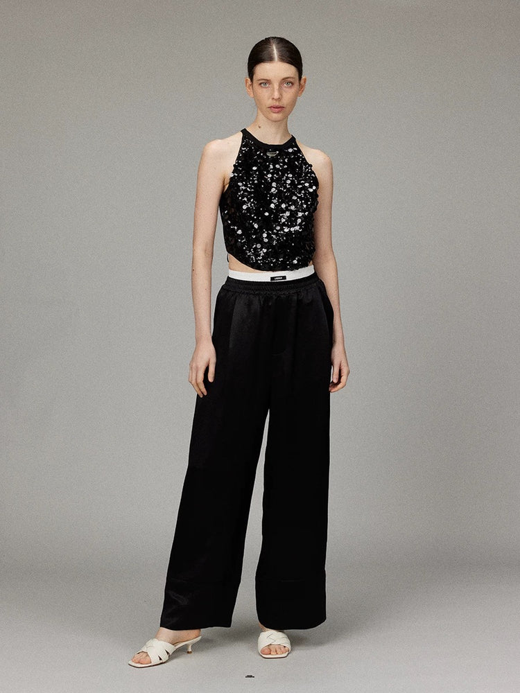 Acetate Double-waist Wide-leg Trousers