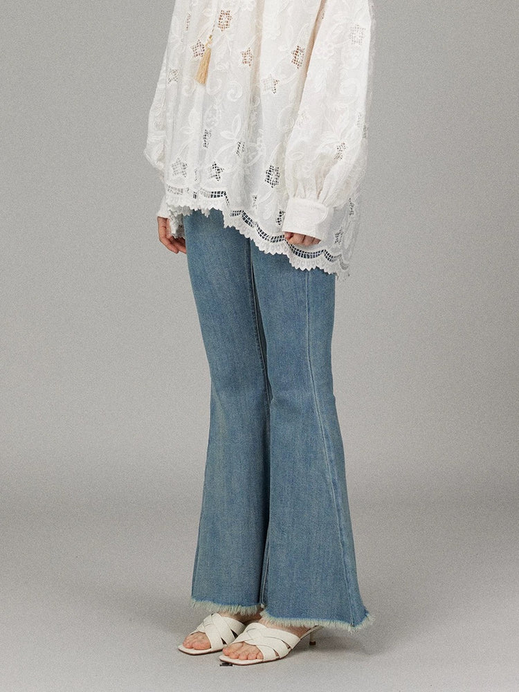 Brushed Waistband Bell-bottom Jeans