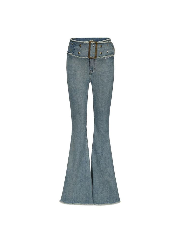 Brushed Waistband Bell-bottom Jeans