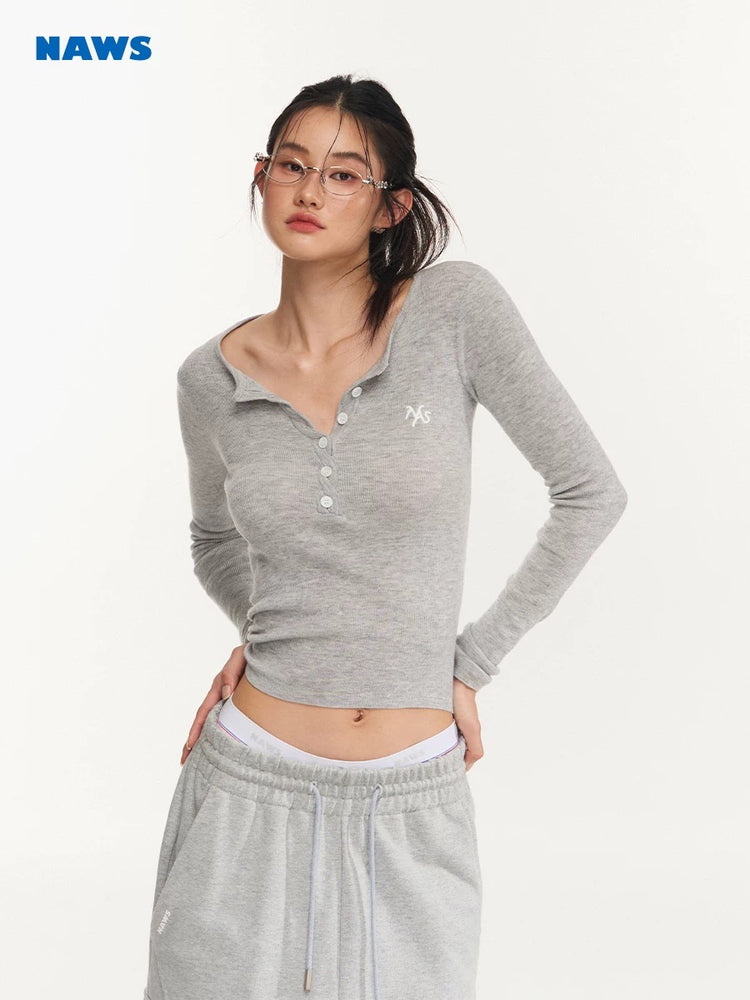 Cable Knit Henley Neck Top