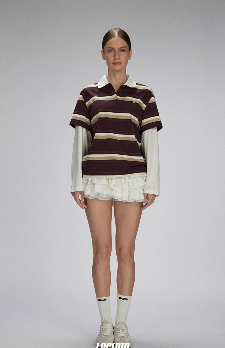 Color-Block Striped Layered Polo Shirt