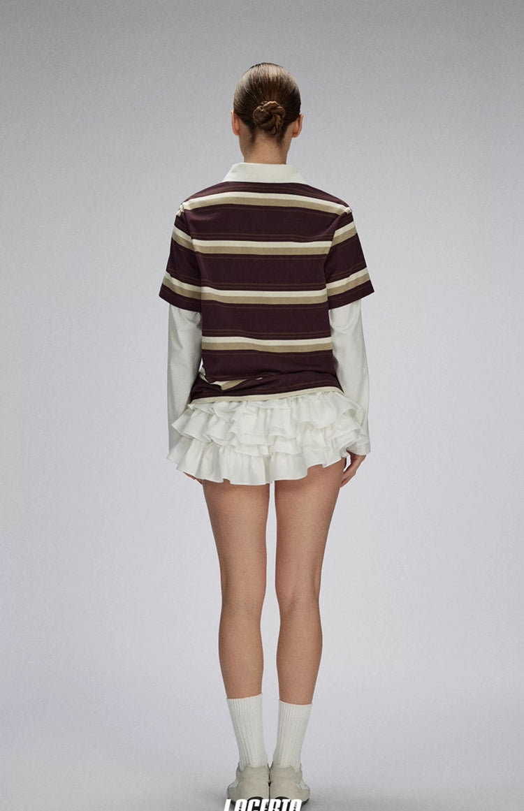Color-Block Striped Layered Polo Shirt