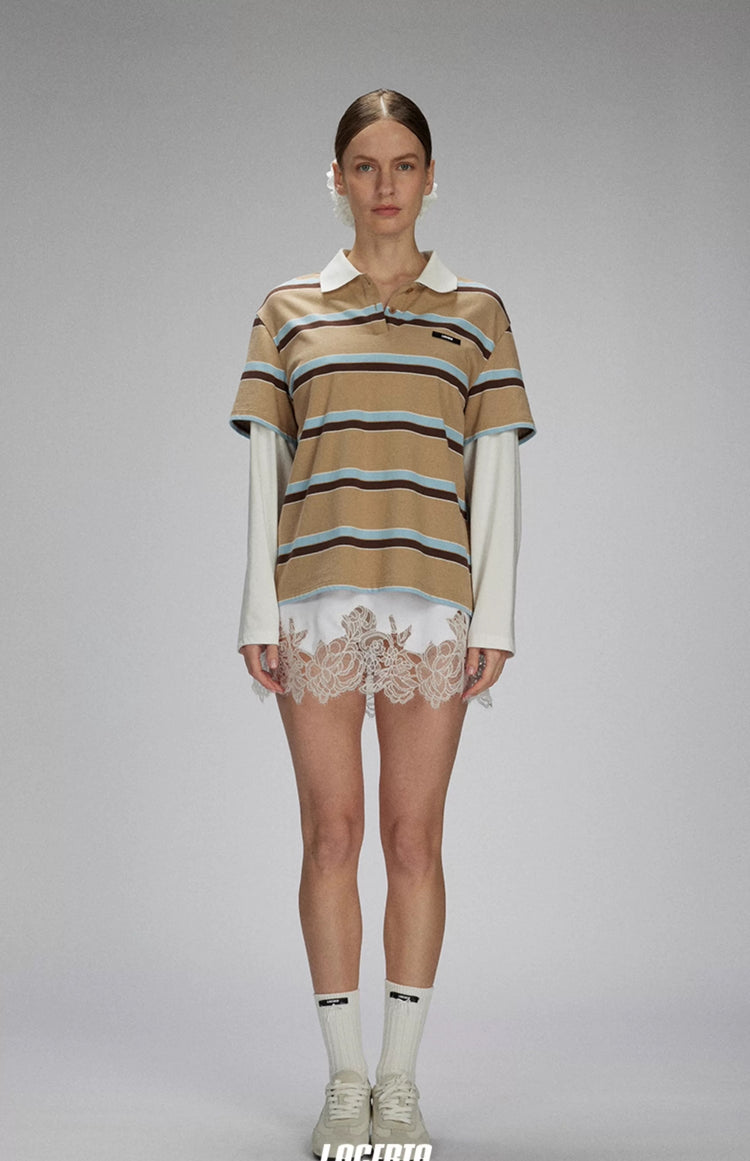Color-Block Striped Layered Polo Shirt