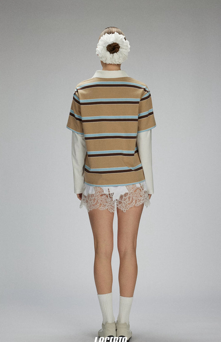 Color-Block Striped Layered Polo Shirt