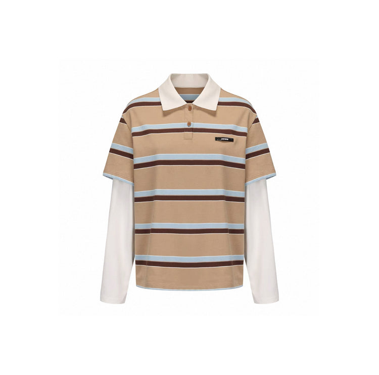 Color-Block Striped Layered Polo Shirt