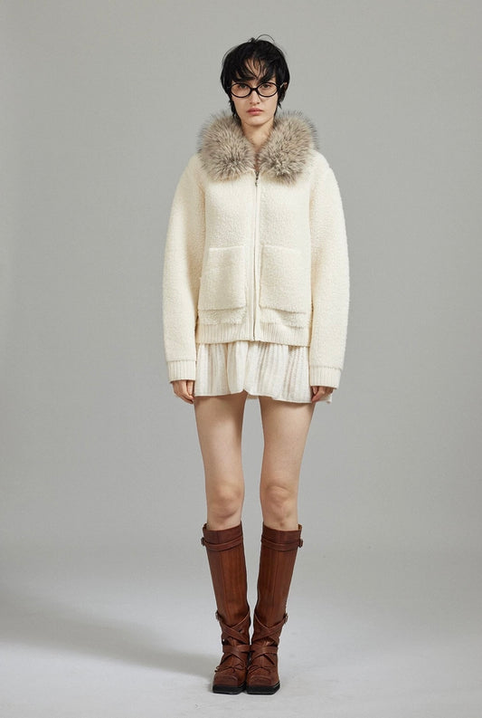 Fur Collar Cropped Wool Coat