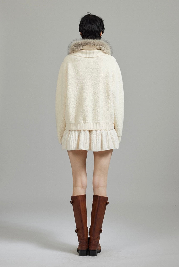 Fur Collar Cropped Wool Coat