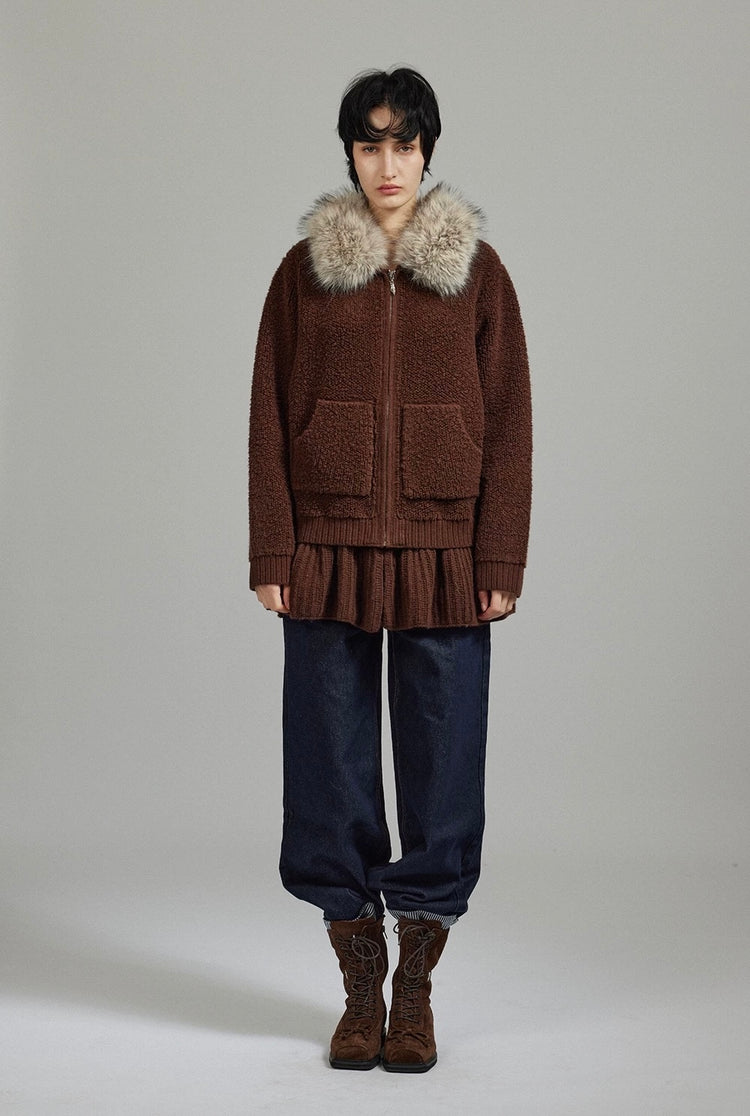 Fur Collar Cropped Wool Coat