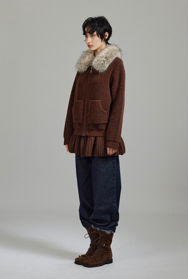 Fur Collar Cropped Wool Coat