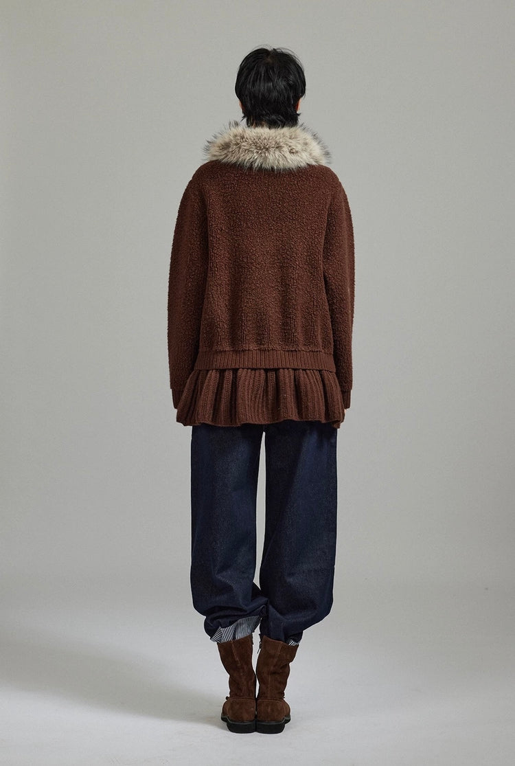 Fur Collar Cropped Wool Coat