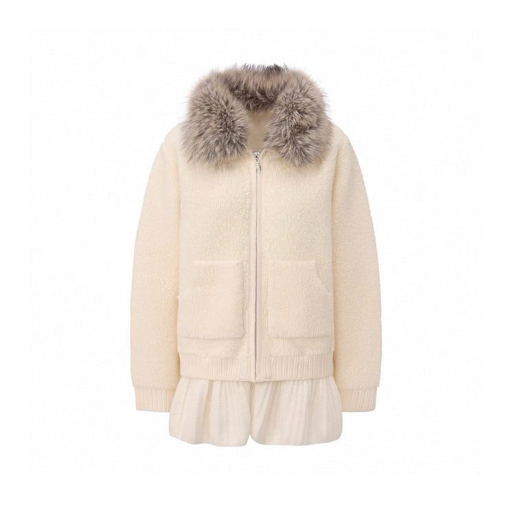 Fur Collar Cropped Wool Coat