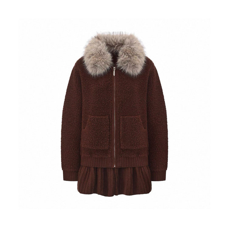 Fur Collar Cropped Wool Coat