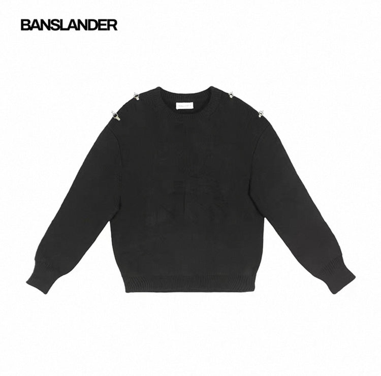 Raised Logo Metal-Button Knit Sweater