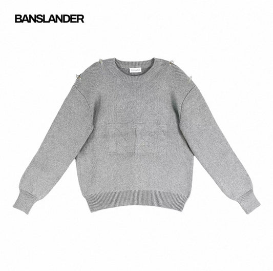 Raised Logo Metal-Button Knit Sweater