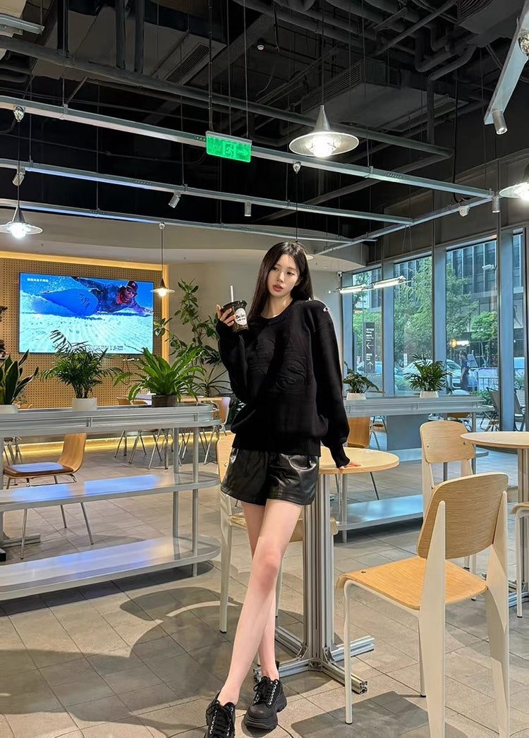 Raised Logo Metal-Button Knit Sweater