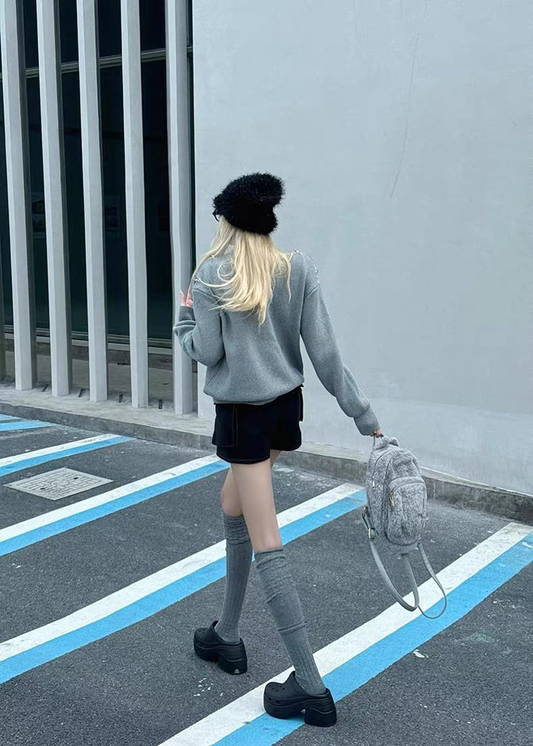 Raised Logo Metal-Button Knit Sweater