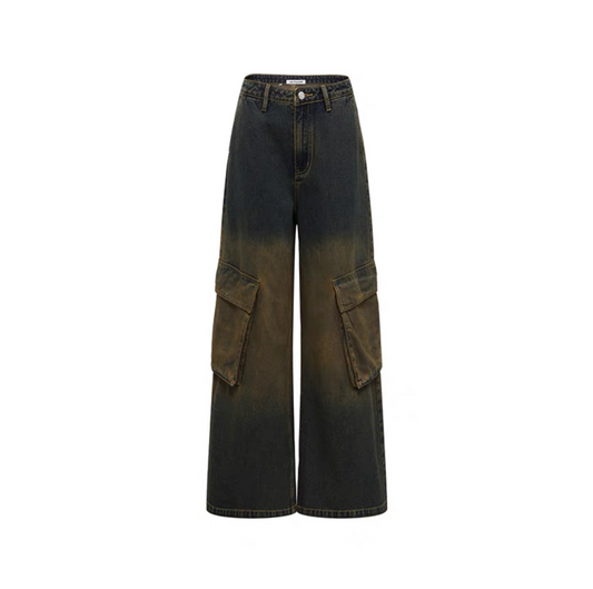 Washed Spray-dye Cargo Pocket Jeans