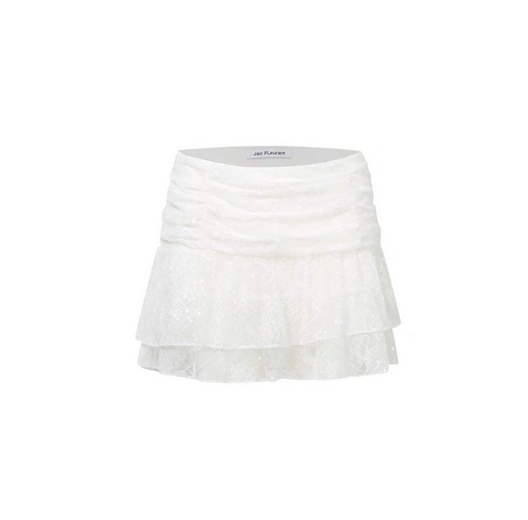 Lace Chiffon Pleated Short Skirt